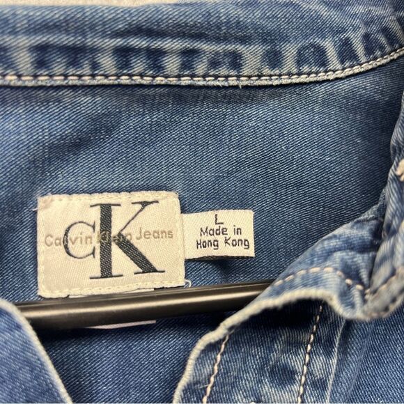 CK Calvin Klein Denim Button Up Shirt Blue Vintage 90s size L 100% Cotton - Picture 8 of 10